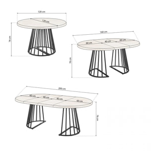 Mesa de comedor redonda extensible en negro y roble 120-200x120 cm Meztil Negro - Roble