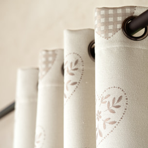 Rideau jacquard à œillets avec motif cœur - Lin