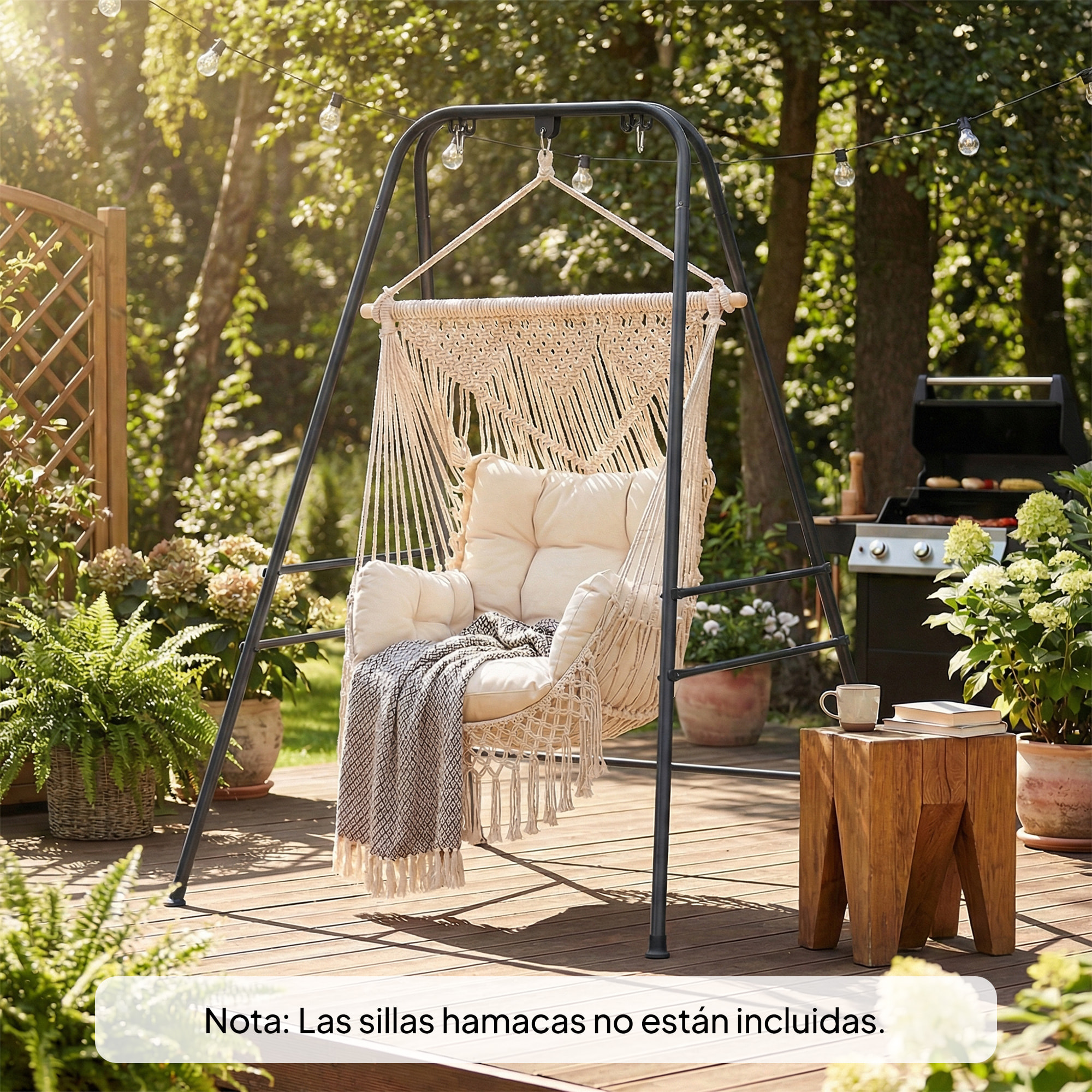 Soporte para Silla Colgante y Hamaca, 183 cm, Soporte para Columpio con Estructura de Acero, Almohadillas Antideslizantes y 2 Mosquetones, para Interior y Exterior, Carga 150 kg, Negro