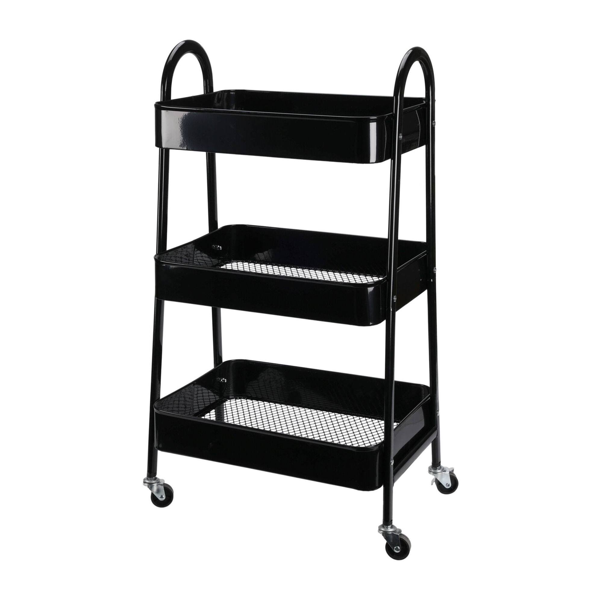 Well home carro de cocina negro con 3 cestas y ruedas h.79,5cm