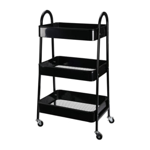 Well home carro de cocina negro con 3 cestas y ruedas h.79,5cm