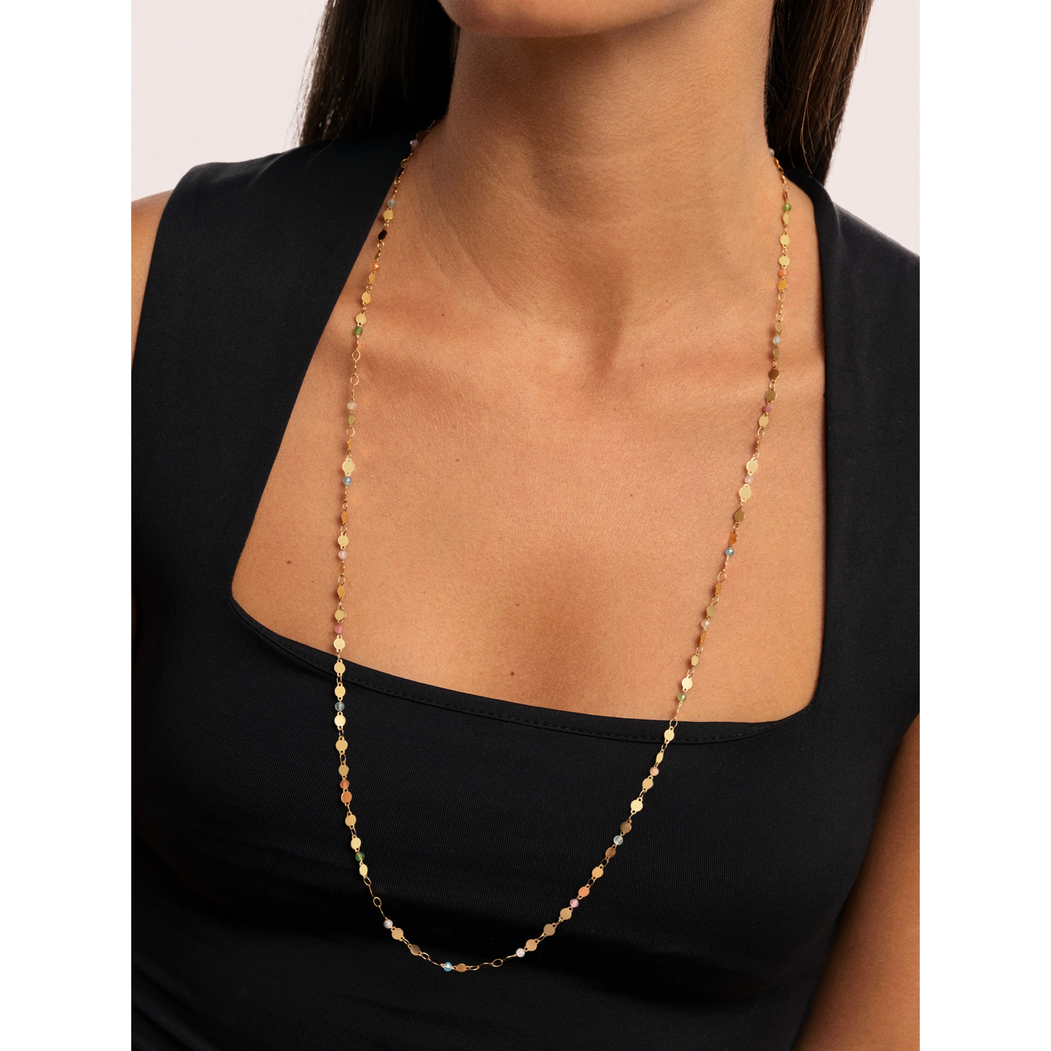 Collar Long Crystals Solar Acero Baño Oro