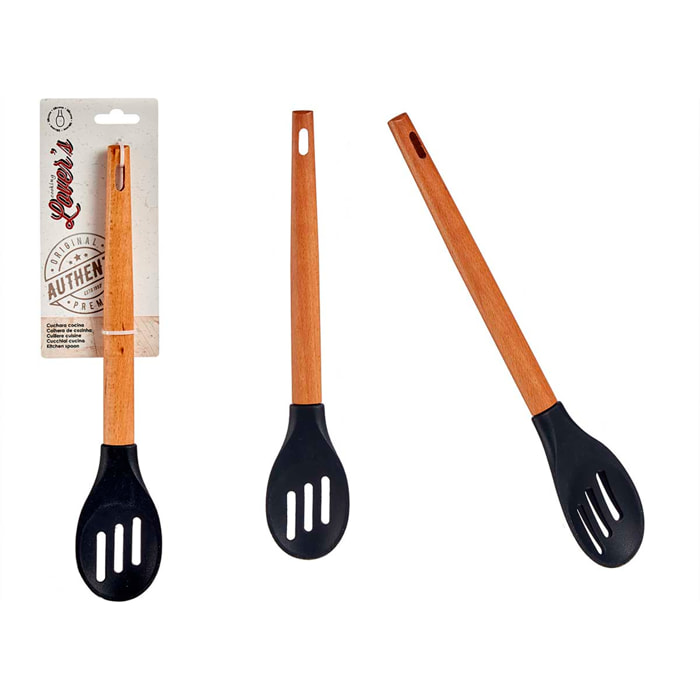 CUCHARA SILICONA MANGO MADERA DE HAYA 30,5CM