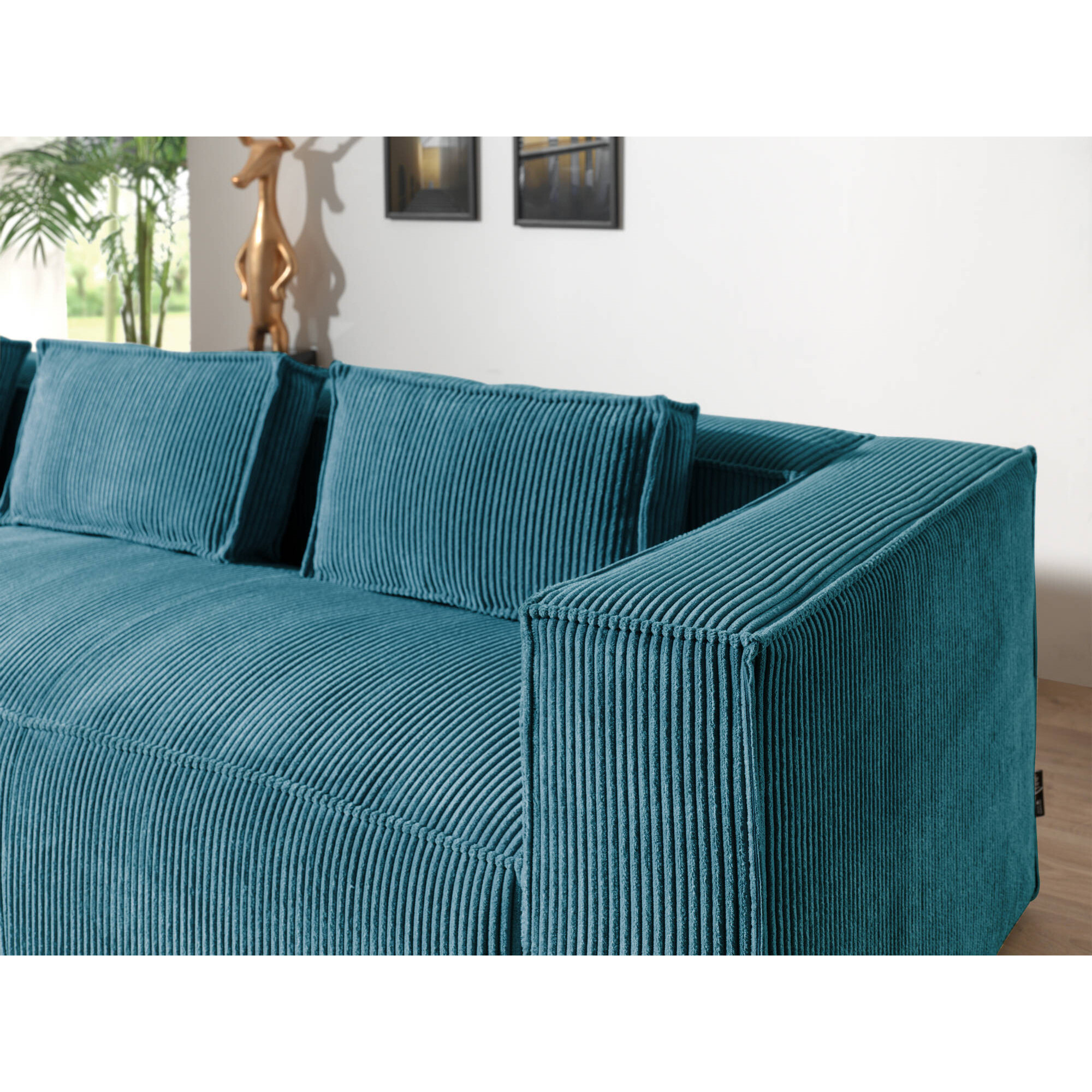 Stella - canapé d'angle gauche en velours côtelé - 4 places - Bleu canard