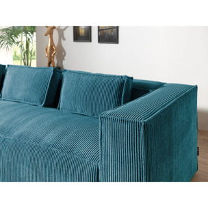 Stella - canapé d'angle gauche en velours côtelé - 4 places - Bleu canard