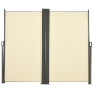 Double store latéral brise-vue paravent rétractable dim. 6L x 1,60H m polyester anti-UV haute densité crème