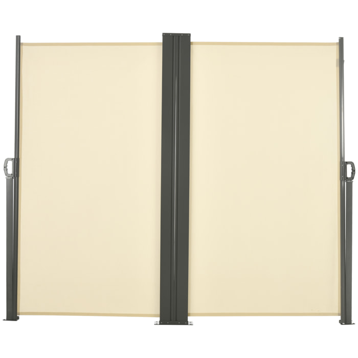 Double store latéral brise-vue paravent rétractable dim. 6L x 1,60H m polyester anti-UV haute densité crème