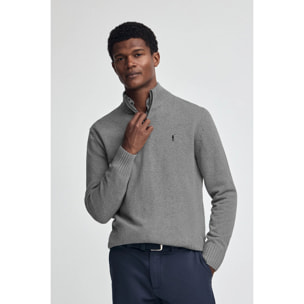 Jersey gris vigoré de media cremallera y mezcla de lana con bordado Rigby Go