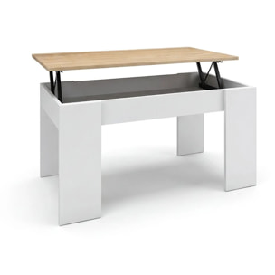 Mesa de centro elevable en blanco artik y roble canadian Norak Blanco Artik (Blanco Mate) - Roble Canadian
