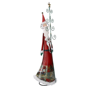 Babbo natale in metallo con albero rosso con led cm29,2x14h84,5