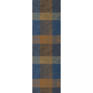 Chemin de table pur coton 220 g/m² motif jacquard bleu brun Mille branchages crepuscule