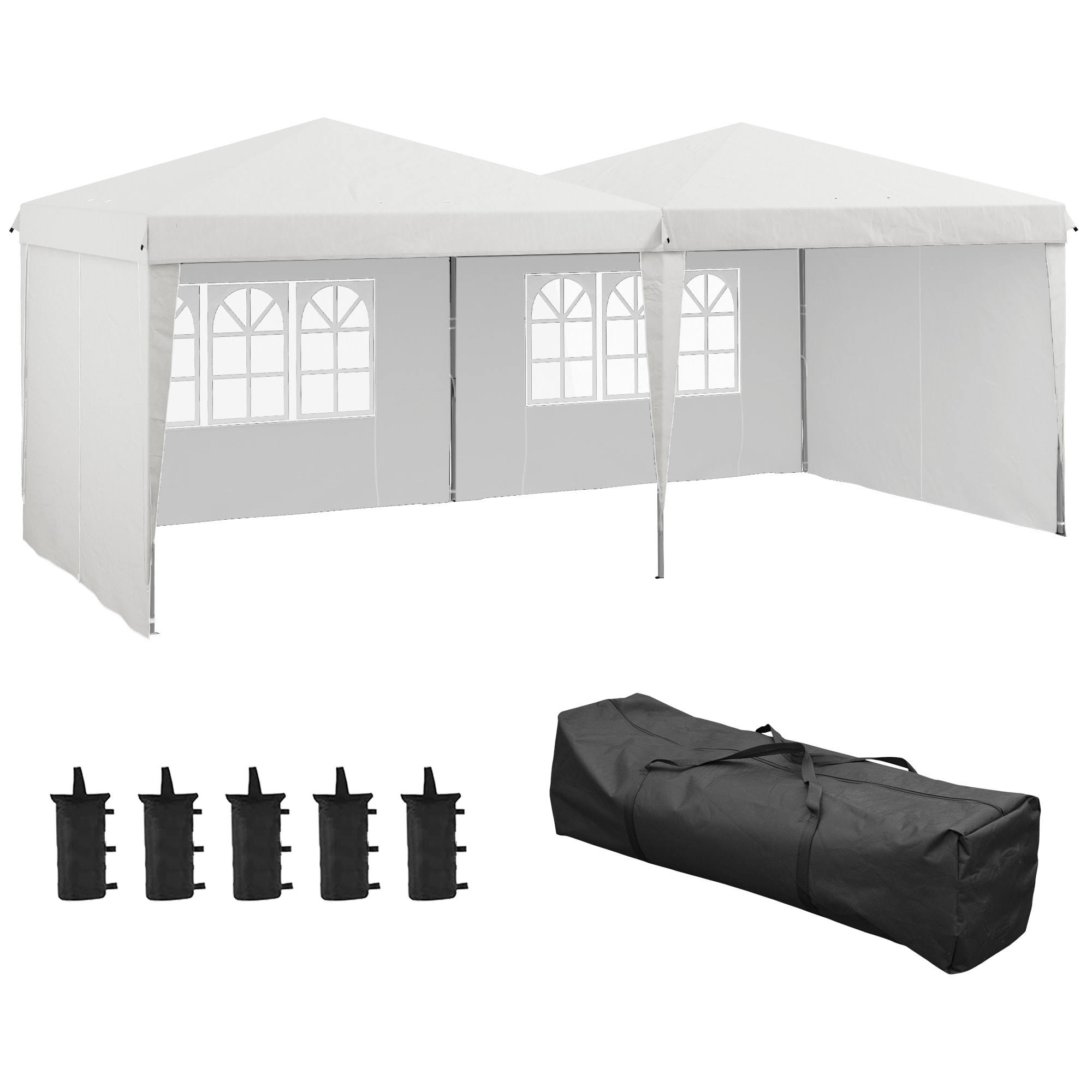 Carpa Plegable 6x3 m con Paredes Laterales Carpa para Fiestas Altura Ajustable con Bolsa de Transporte Ruedas y 5 Bolsas de Arena para Exterior Jardín Patio Blanco