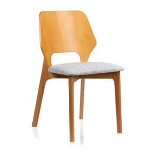 Lot de 2 chaises Tomasucci NATACHA, finition chêne et tissu gris clair, 48 x 55 x H.84 cm