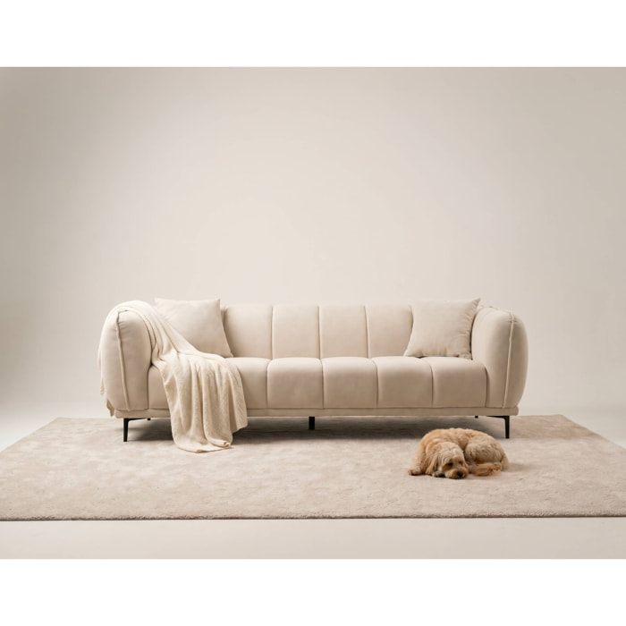 Arsene - Canapé droit 3 places en velours texturé - Beige