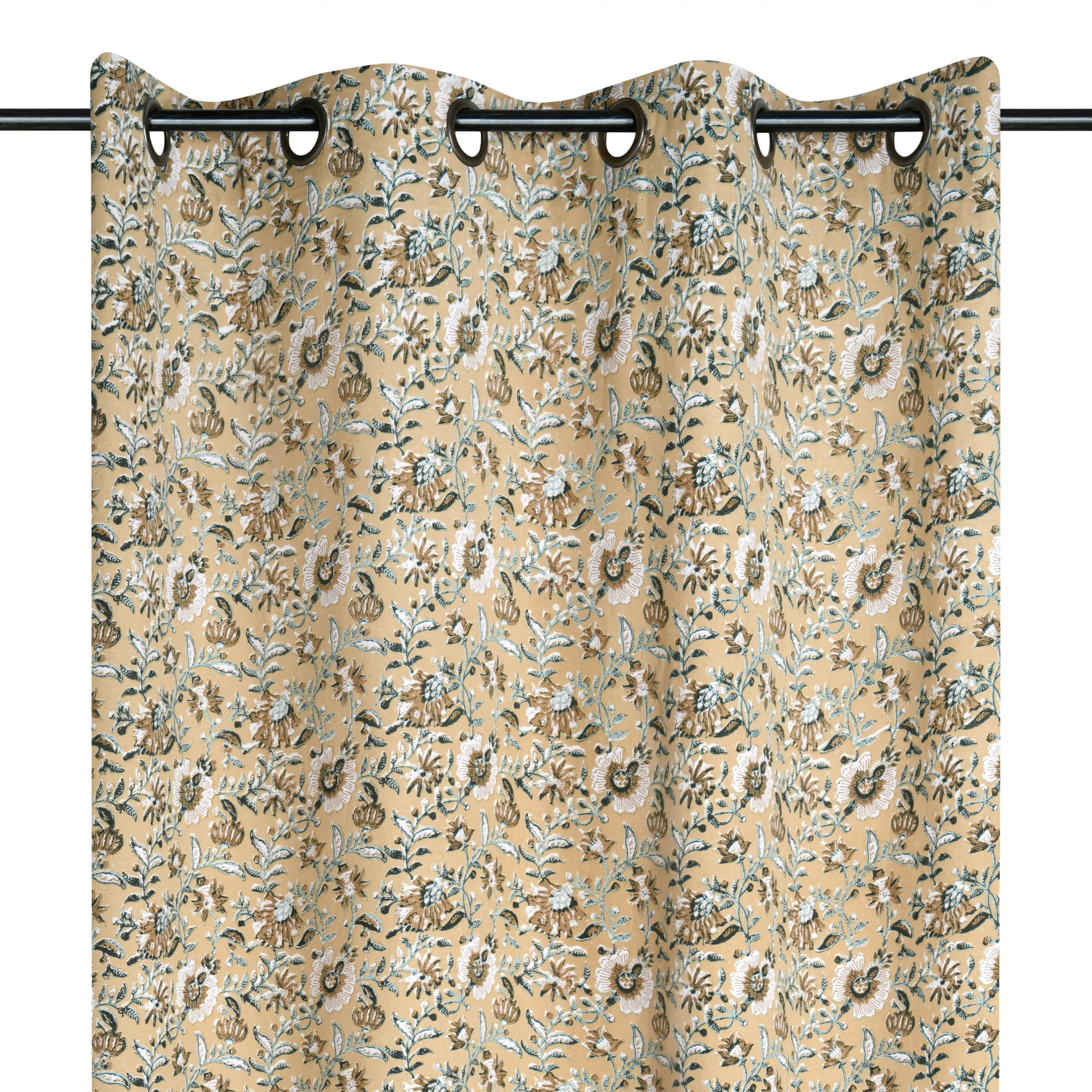 Rideau à oeillets floral abstrait - Jaune moutarde