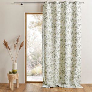 Rideau jacquard polycoton motifs végétaux - Vert