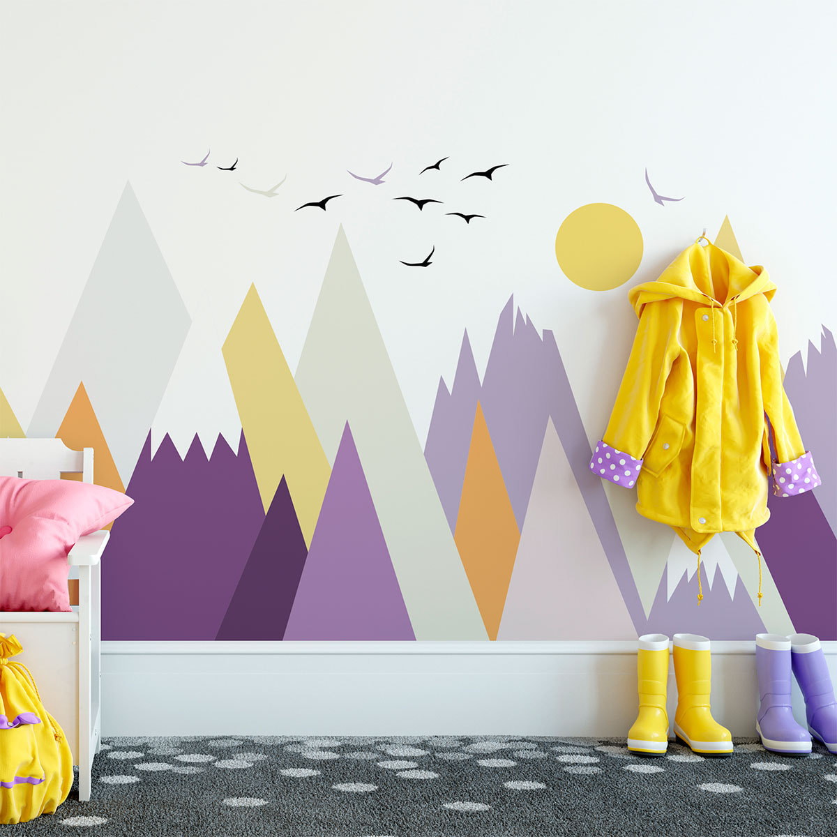 Stickers muraux enfants - Décoration chambre bébé - Autocollant Sticker mural géant enfant montagnes scandinaves JUKKA