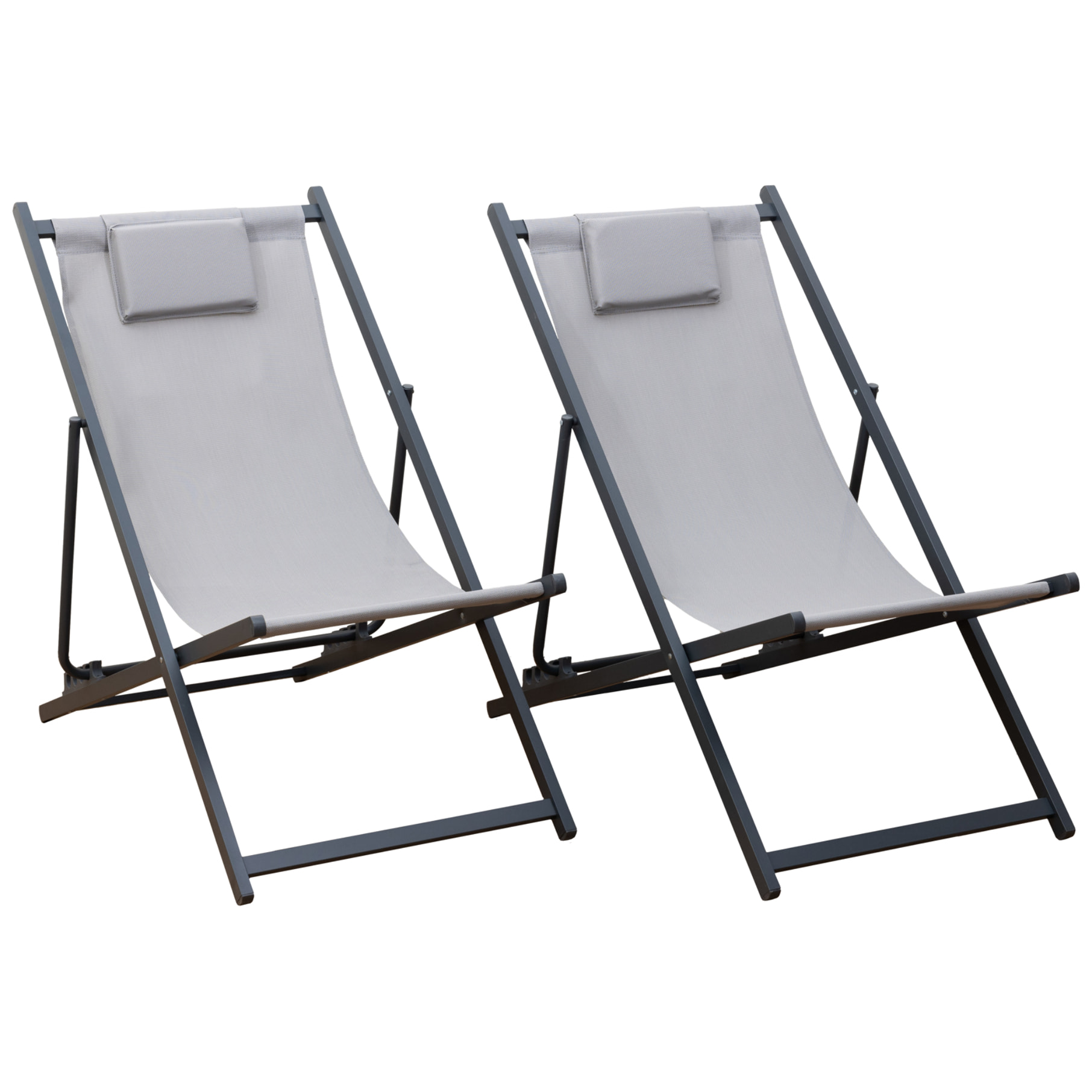 Lot de 2 chiliennes CYPRUS - textilène gris/structure anthracite
