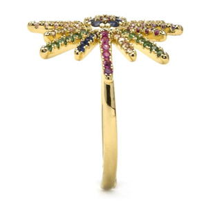 Anillo con Circonita Multicolor acabado oro 18k