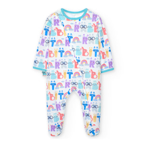 Pijama recién nacido estampado, crudo, mangas largas