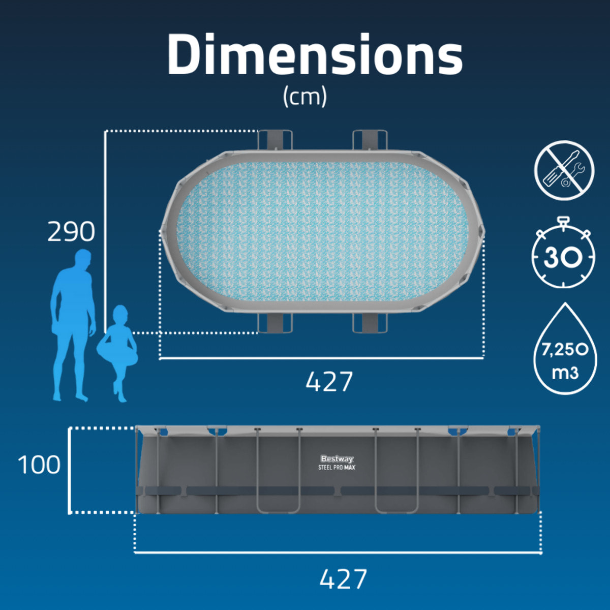 Bestway Piscine hors sol - Ovale - Steel Pro Max - 427 x 250 x 100 cm