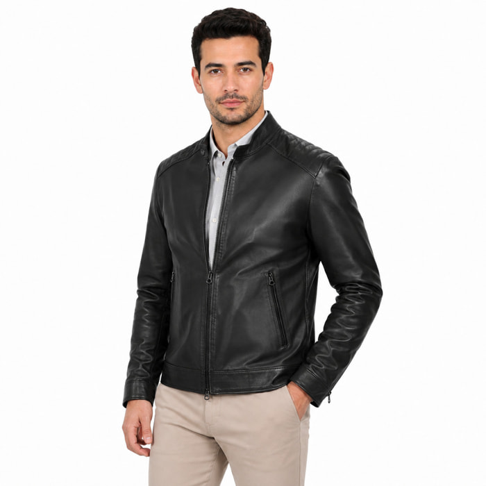 Giubbino in vera pelle di vitello Nero