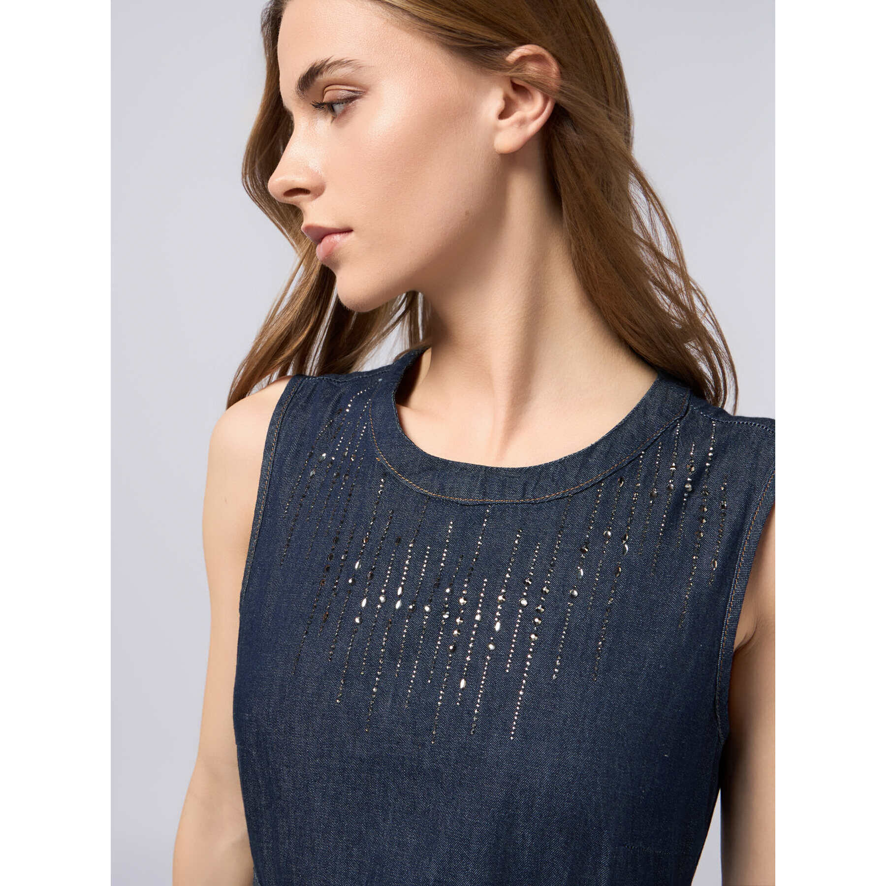 Oltre - Vestito lungo in denim con micro cristalli - Blu