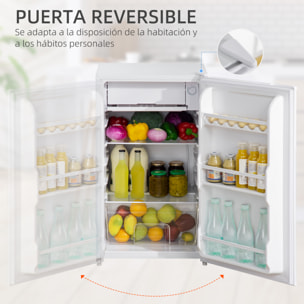 Nevera Pequeña 91 L con Congelador, Mini Frigorífico Silenciosa, Frigorífico Pequeño Bajo Encimera con Temperatura Regulable 5 Niveles, Puerta Reversible y Estantes Ajustables, Blanco