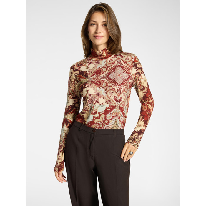 Elena Mirò - T-shirt dolcevita viscosa stampata - Rosso
