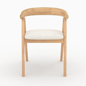 Chaise en bois d'hévéa clair et tissu bouclé crème - Hawa