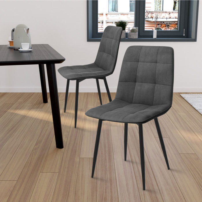 Chaises Linda en velours et pieds métal noirs - Gris anthracite