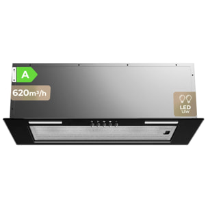 EVVO Campana Extractora Integrada CEi 50 Black, 52 cm, 620 m³/h, Clase Energética A, LED, Filtros de Aluminio y Carbón
