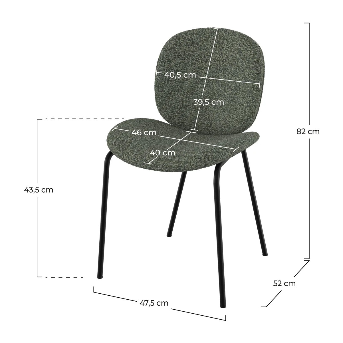 Lot de 2 chaises en tissu bouclé vert et pieds en métal noir - Iris