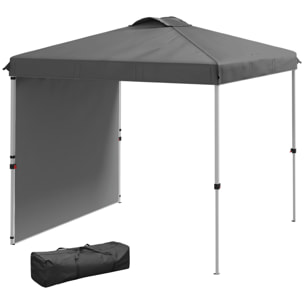 Carpa Plegable 2,5x2,5 m Cenador de Jardín con 1 Pared Lateral Altura Ajustable en 3 Niveles Anti-UV Impermeable y Bolsa de Arena Gazebo para Exterior Camping Fiestas Gris Oscuro