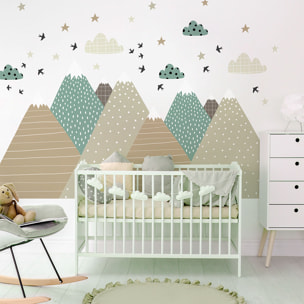 Stickers muraux enfants - Décoration chambre bébé - Autocollant Sticker mural géant enfant montagnes scandinaves GISKA