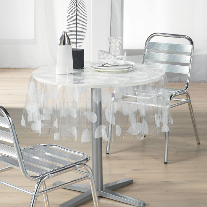 Nappe ronde transparente print feuilles - Blanc