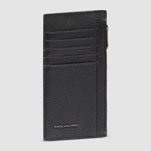 Piquadro Portacarte di credito verticale in pelle con portamonete laterale e protezione RFID