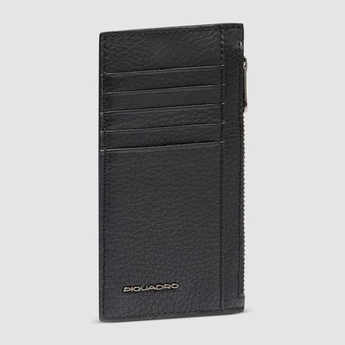 Piquadro Portacarte di credito verticale in pelle con portamonete laterale e protezione RFID