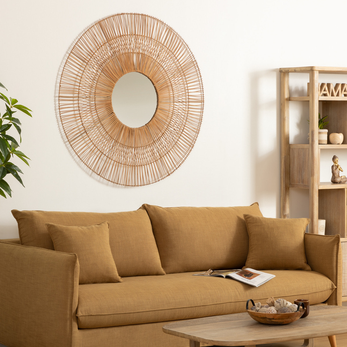 Miroir "Lona" - métal et rotin - D110 cm
