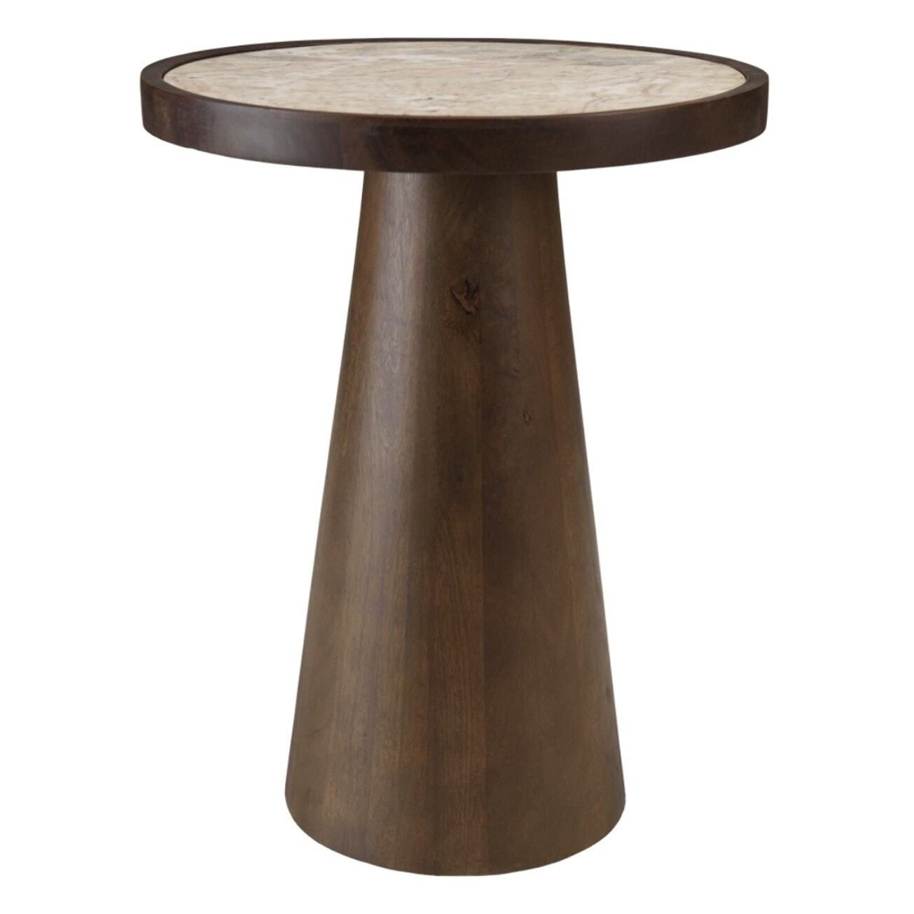 JAMES - Table d'appoint 40x40cm plateau marbre pied en manguier foncé