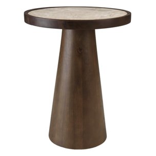JAMES - Table d'appoint 40x40cm plateau marbre pied en manguier foncé