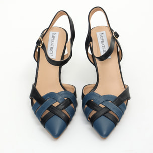 Sandali in simil pelle bicolore con incrocio sulla punta