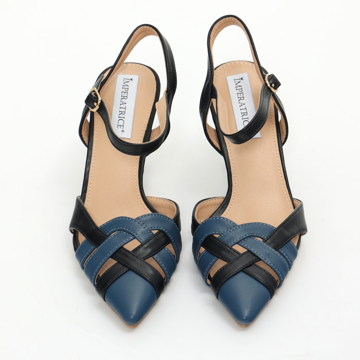 Sandali in simil pelle bicolore con incrocio sulla punta