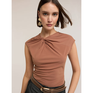Motivi - Top in jersey con nodo - Marrone