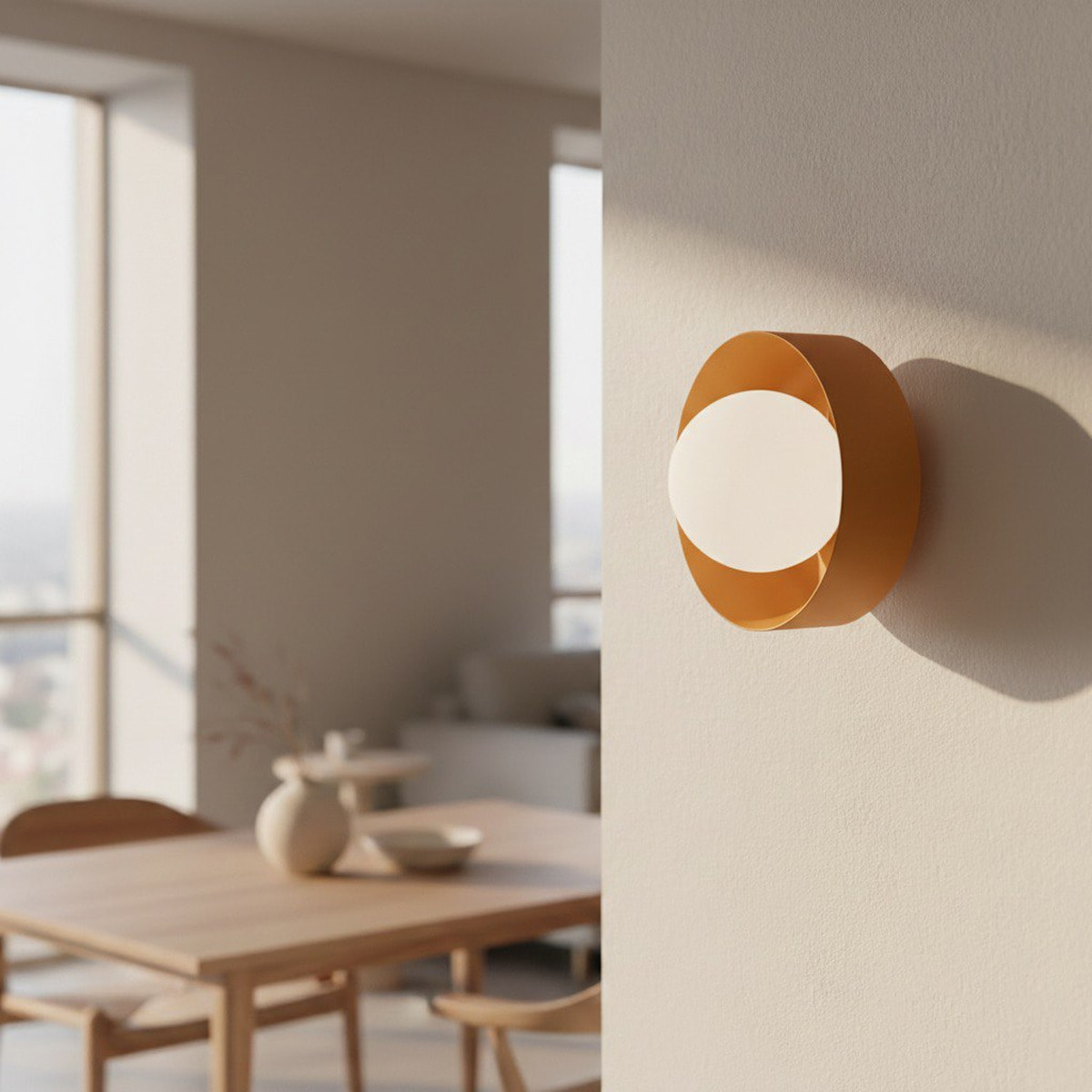 Lampada a parete Lulu in acciaio arancione con diffusore sferico