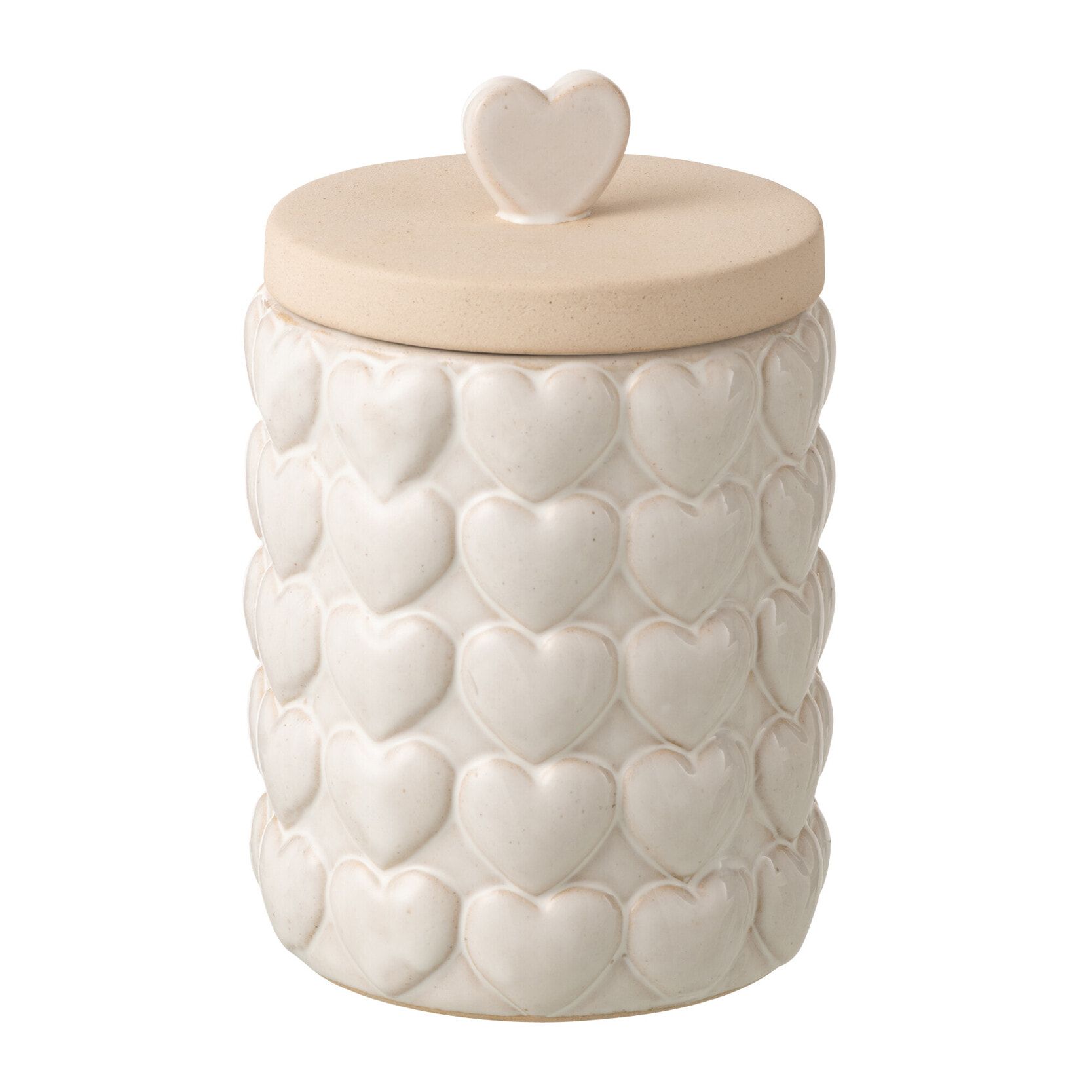 J-Line Pot à Provision Coeurs - grès - écru
