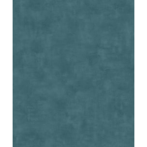 Papier peint uni effet toile lin bleu canard