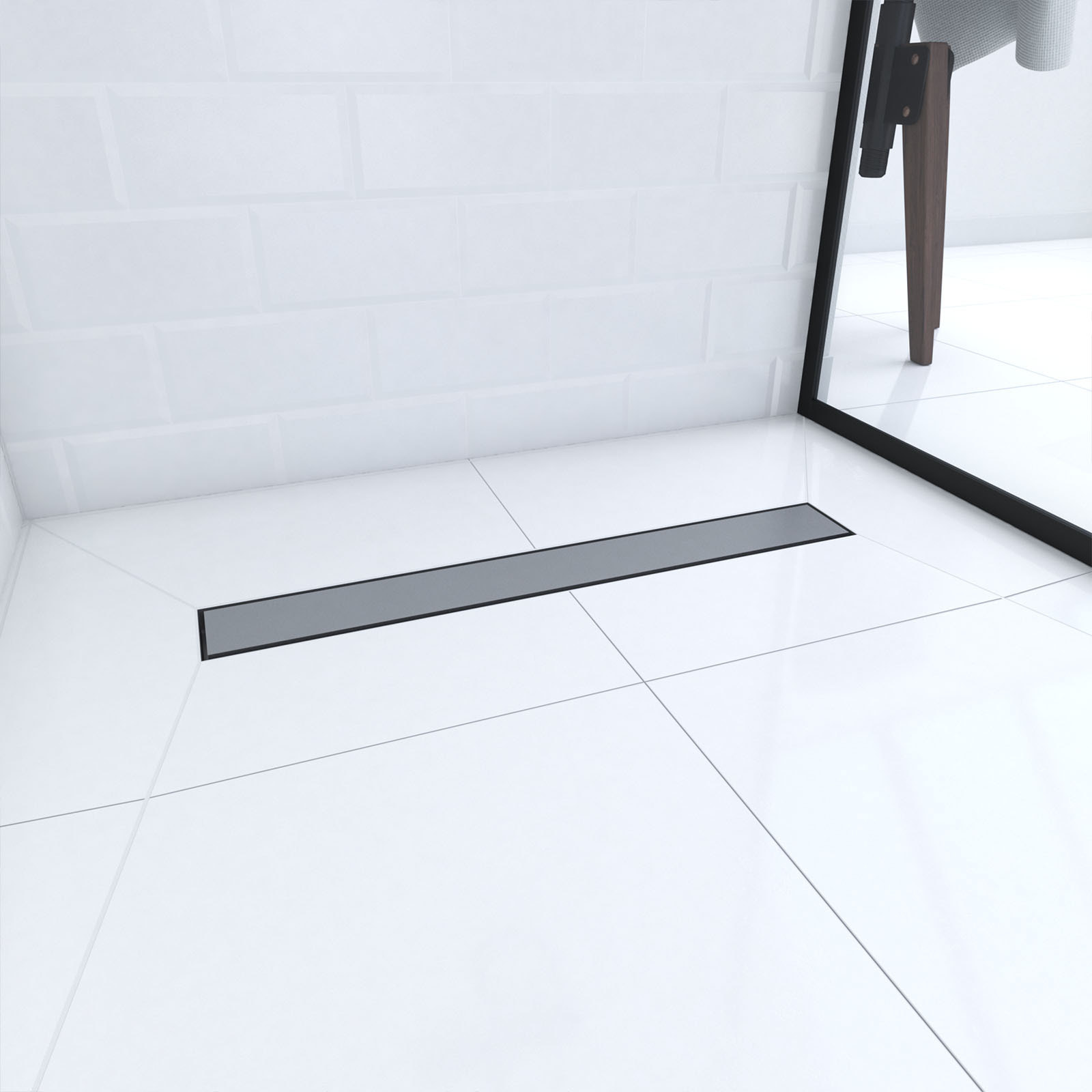 RECEVEUR DE DOUCHE A CARRELER 80x120CM RECOUPABLE SUR MESURE AVEC BONDE CANIVEAU RAINY LINEAR 120