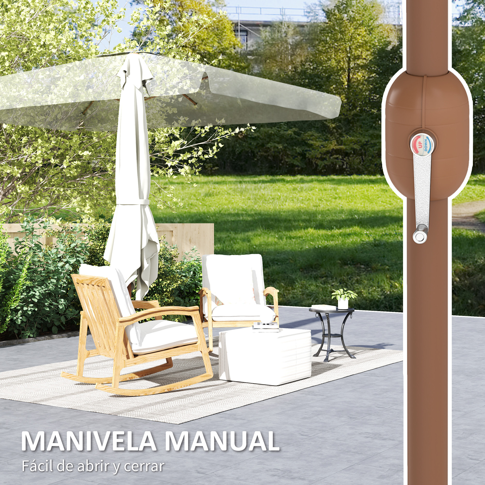 Sombrilla de Terraza Exterior 300x200 cm Parasol de Terraza Exterior con Ángulo Ajustable Mástil de Aluminio Manivela y Protección UV 50+ Sombrilla para Jardín Patio Beige