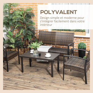 Table basse rectangulaire de jardin plateau à lattes pieds réglables dim. 91L x 51l x 46H cm acier marron